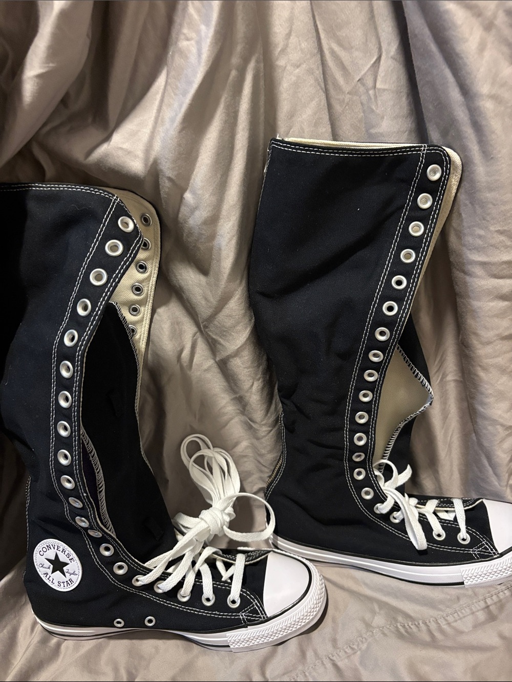 Converse Black and White Knee-High Lace-Up Canvas Boots